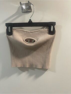 Diesel Cream Ribbed Knit Mini Skirt with Front Keyhole